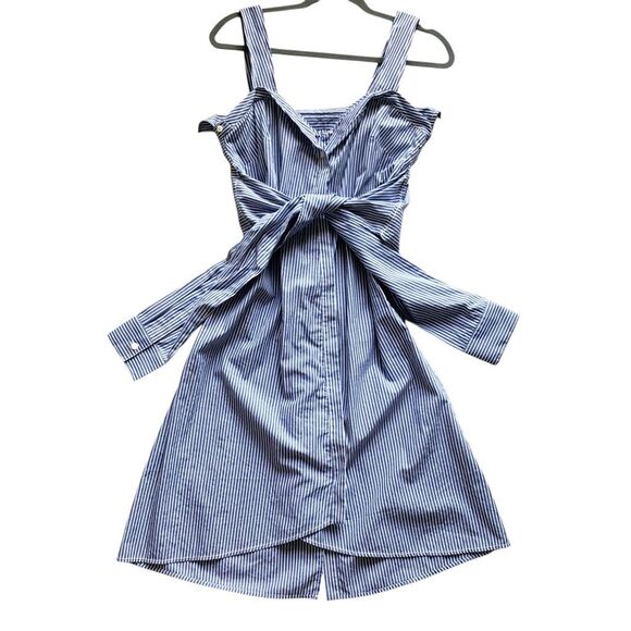Derek Lam 10 Crosby Blue Striped Shirt Dress with Tie Front Size 6 - Picture 1 of 11